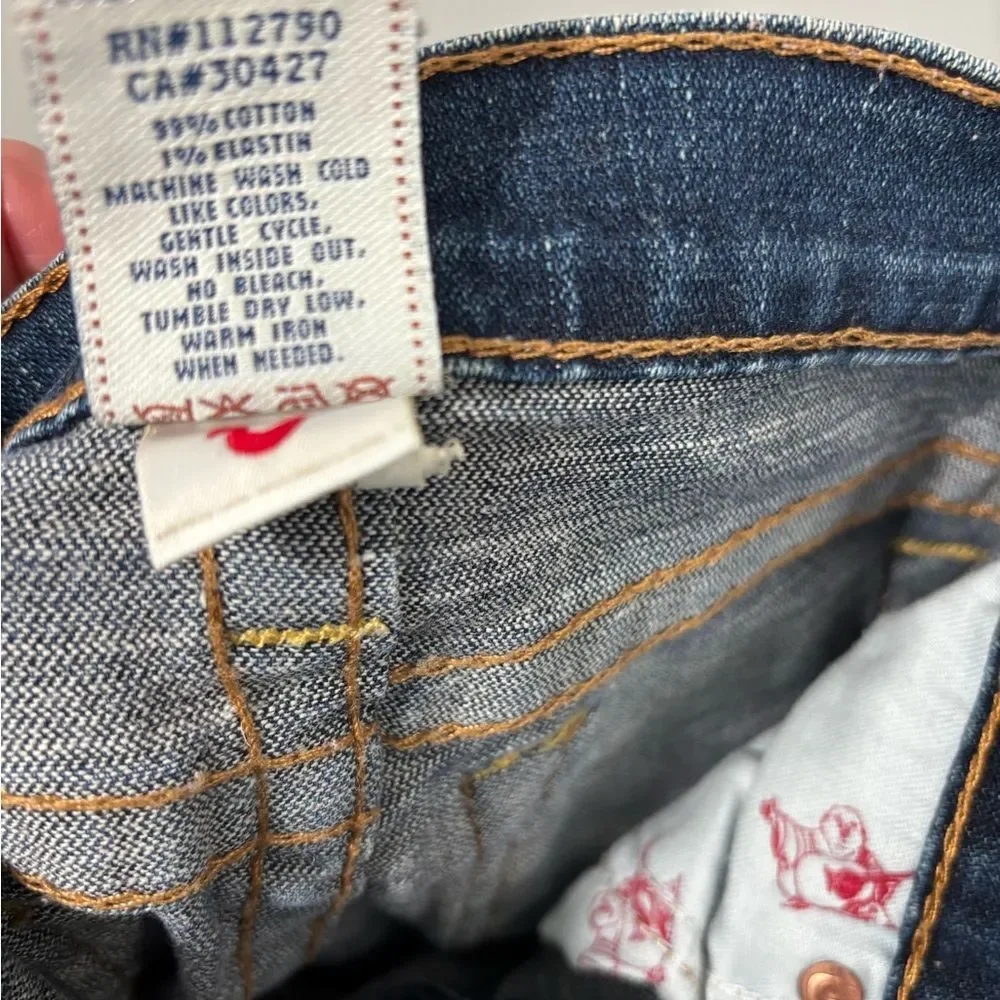 True Religion Kids Skinny Dark Wash Jeans size 7 Logo Horseshoe EUC